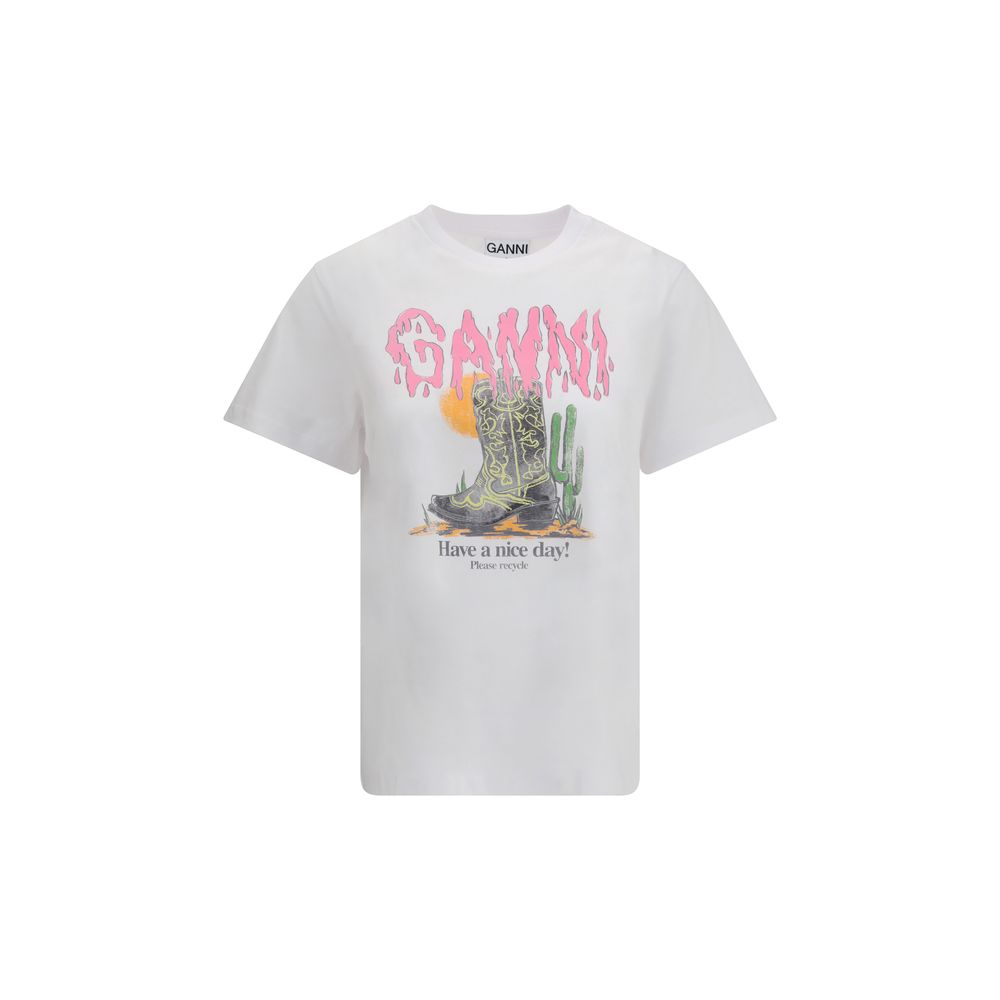 Ganni White Cotton T-Shirt