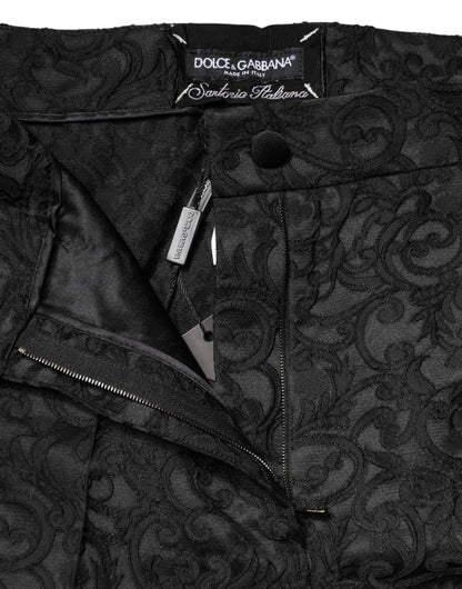 Dolce & Gabbana Black Floral Brocade High Waisted Trouser Pants