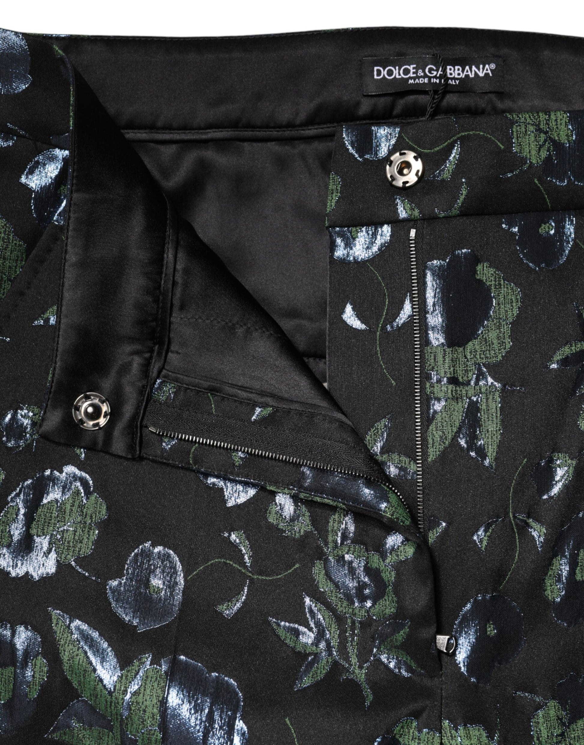 Dolce & Gabbana BlueGreen Floral Metallic Slim Trouser Pants