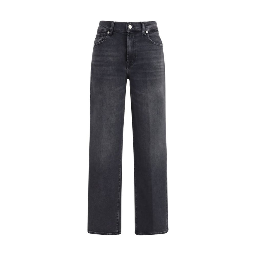 7FOR Black Cotton Straight-Leg Jeans
