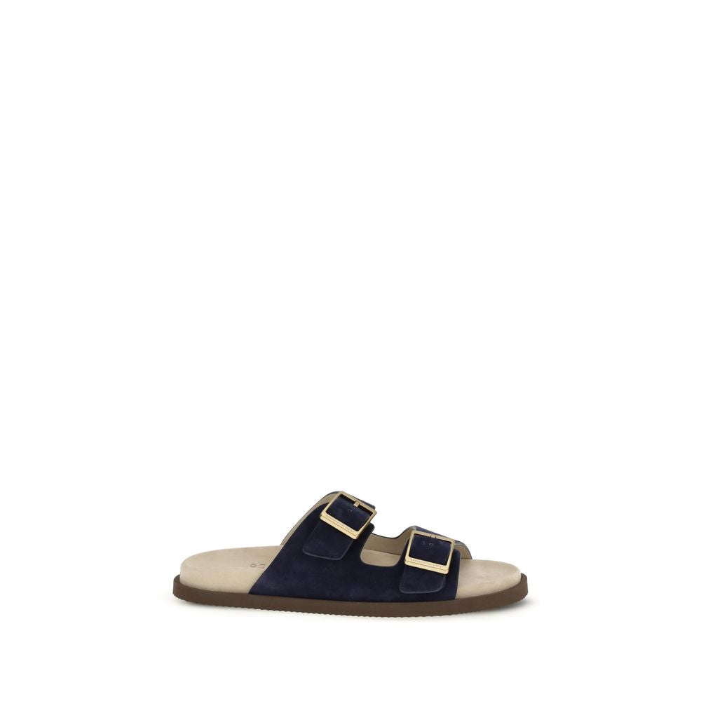 Brunello Cucinelli Black Calf Leather Bos Taurus Sandals